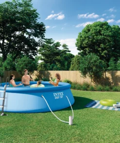Piscină Easy Set Intex 457x107 cm, 12430 L, cu pompă filtru, scară, prelată și protecție bază - imagine 2